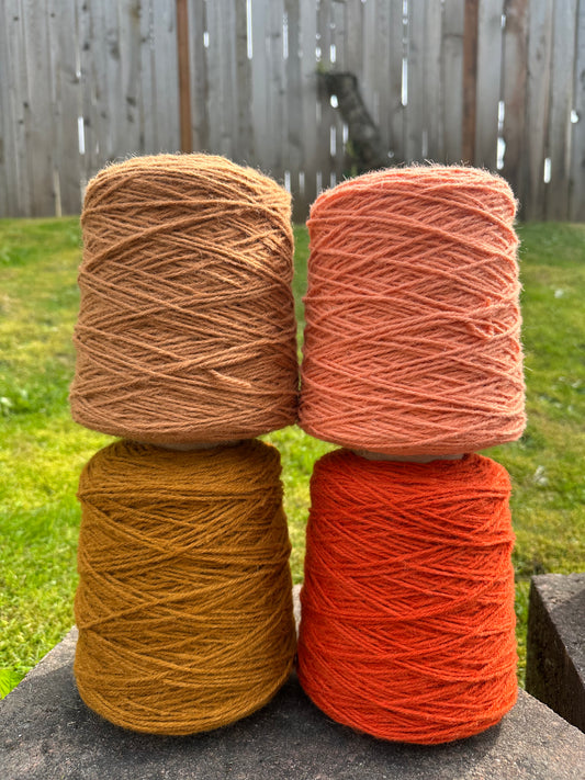 Mid orange brown 100% rug wool on cone for tufting