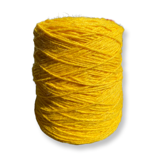 Bright yellow 100% rug wool on cone for tufting